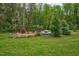 A serene backyard space with a picnic table, mature trees, and lush greenery at 7110 Hunter Hill Rd, Rocky Mount, NC 27804