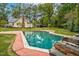 A refreshing in-ground pool with stone accents and a brick surround, set in a lush backyard at 7110 Hunter Hill Rd, Rocky Mount, NC 27804