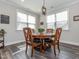 Dining area features a wooden table, chairs, and stylish pendant lighting at 781 Cormiche Ln, Wake Forest, NC 27587