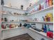 Walk-in pantry with abundant shelving for organized storage of food and supplies at 781 Cormiche Ln, Wake Forest, NC 27587
