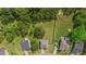 Aerial view of a well-maintained property featuring a spacious yard, fencing, mature trees, and a pool at 8016 Parker Mill Trl, Fuquay Varina, NC 27526