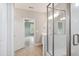 The bathroom features a glass enclosed shower with subway tiles and neutral walls at 9220 Yardley Town Dr, Wake Forest, NC 27587