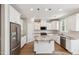 This modern kitchen is equipped with an island, stainless appliances, and granite countertops at 9220 Yardley Town Dr, Wake Forest, NC 27587