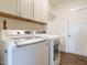 Bright laundry area features modern washer and dryer and cabinets for additional storage at 96 Ada Cir, Selma, NC 27576