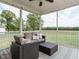 Relaxing screened-in porch with comfortable seating and ceiling fan overlooking the expansive backyard at 96 Ada Cir, Selma, NC 27576