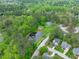 Aerial view of community amenities featuring pond, playground, tennis courts and green space at 102 Parkbranch Ln, Cary, NC 27519