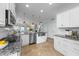 Spacious kitchen with a stainless steel sink, granite countertops, and open layout to the living area at 1126 Russet Ln, Apex, NC 27523