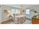 This bedroom has natural light, fan, and citrus-themed bedding and decor at 116 Crawford Rd, Hillsborough, NC 27278