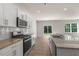 Bright kitchen with modern appliances, granite counters, a kitchen island, and an outdoor view at 125 Pisgah St, Sanford, NC 27330