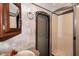RV bathroom with mirrored cabinet, sink, and stand-up shower at 142 Blackhawk Dr, Louisburg, NC 27549