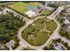 An aerial view shows the community's roundabout, pool, tennis courts, and well-manicured green spaces at 1914 Woodsdale Dr, Durham, NC 27703
