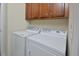 Convenient laundry room features a washer, dryer, and built-in cabinets at 1914 Woodsdale Dr, Durham, NC 27703