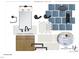 The primary suite features a countertop, shower shelf top, black fixtures and blue wall tiles at 406 Columbia Dr, Raleigh, NC 27604