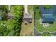 Aerial perspective of a single-Gathering home surrounded by lush greenery and mature trees at 518 Ranch Farm Rd, Raleigh, NC 27603