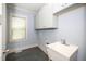 Laundry room with upper cabinets, utility sink, and window for natural light at 518 Ranch Farm Rd, Raleigh, NC 27603