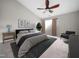 Relaxing bedroom features a ceiling fan, comfortable furniture, and plenty of natural light at 5505 Crabtree Park Ct, Raleigh, NC 27612