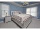 Relaxing main bedroom with trey ceilings, neutral color palette, and large windows at 600 Old Farm Rd Rd, Graham, NC 27253