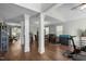 Open floor plan with decorative columns connecting dining and living areas, creating a great flow at 616 Branchview Dr, Durham, NC 27713