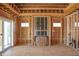 Close up of fireplace and entertainment center being framed inside new home construction at 7436 Summer Tanager Trl, Raleigh, NC 27614