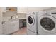 Well-equipped laundry room featuring modern washer and dryer with lots of storage space at 749 Golfers Vw, Pittsboro, NC 27312