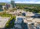 Aerial view of shopping center surrounded by buildings and mature trees at 812 Northclift Dr, Raleigh, NC 27609