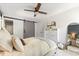 Cozy bedroom featuring a sliding barn door, neutral color palette, and stylish decor at 812 Northclift Dr, Raleigh, NC 27609