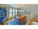 Bright dining room with wood table, blue rug and view of built-in bookcase at 104 Buckeye Ln, Chapel Hill, NC 27516