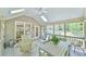 Relaxing screened-in porch with comfortable seating, a ceiling fan and skylights at 104 Buckeye Ln, Chapel Hill, NC 27516