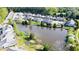Expansive aerial view of homes surrounding a calm lake, showcasing the peaceful neighborhood setting at 112 Red Admiral Ct, Hillsborough, NC 27278