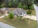 An impressive aerial view of a well-maintained home with mature trees and a spacious, landscaped yard at 201 Blue Heron Dr, Youngsville, NC 27596