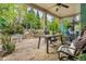 Inviting covered patio with outdoor dining area and charming brick flooring at 201 Blue Heron Dr, Youngsville, NC 27596