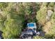 Aerial view of a secluded home featuring a private pool and lush green surroundings at 206 Zapata Ln, Chapel Hill, NC 27517