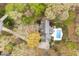 Overhead shot shows a home with a pool surrounded by mature trees and flowering vegetation at 206 Zapata Ln, Chapel Hill, NC 27517