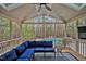 Screened-in patio with comfortable seating and a view of the sparkling pool and lush greenery at 206 Zapata Ln, Chapel Hill, NC 27517