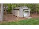Backyard shed with garage door and walk-in door at 2204 Secluded Oaks Ct, Wake Forest, NC 27587