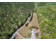 Aerial view of a stately home nestled amongst trees with a pool and multiple outbuildings at 3787 Pleasant Hill Church, Siler City, NC 27344