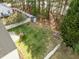 An aerial view of the home's spacious backyard with a white fence and storage shed at 4414 Nightfall Ct, Durham, NC 27713