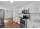 Well-lit kitchen with stainless steel appliances, granite countertops and light blue backsplash at 4414 Nightfall Ct, Durham, NC 27713