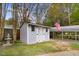 Charming shed with white trim and an American flag adds character and functionality to the backyard at 806 S Second St, Smithfield, NC 27577