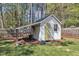 Backyard shed with a covered overhang with storage space and potential for a workshop at 8721 Attingham Dr, Raleigh, NC 27615