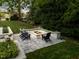 Backyard fire pit area with bench seating and surrounding foliage at 1001 Manchester Dr, Raleigh, NC 27609