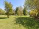 A spacious backyard features a large lawn and many mature trees at 1008 Maduro Ct, Zebulon, NC 27597
