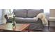 Cozy living room featuring a comfortable gray couch and a wooden coffee table with floral decorations at 107 Hillcrest Ave # C And D, Carrboro, NC 27510