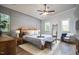 This spacious bedroom features a king bed, wood floors, abundant natural light and high ceilings with modern ceiling fan at 107 Hillcrest Ave # C And D, Carrboro, NC 27510