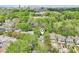 Aerial view of the home nestled among lush greenery with cityscape views, showing its prime location at 111 Dunstan Ave, Durham, NC 27707