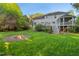 Beautiful backyard featuring a lush lawn, a fire pit, a screened porch, and a spacious deck at 1216 Caribou Xing, Durham, NC 27713