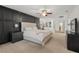 Luxurious main bedroom with dark accent wall and ceiling fan at 1216 Caribou Xing, Durham, NC 27713