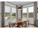 Dining area featuring a stylish table and chairs, surrounded by large windows that offer a scenic view at 127 Sanderway Dr, Chapel Hill, NC 27516