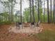 Backyard fire pit area with seating among mature trees at 198 Shadowbark Dr, Garner, NC 27529