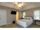 Spacious bedroom featuring a tray ceiling, neutral tones, and comfortable furnishings at 216 Harvester Dr, Holly Springs, NC 27540